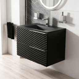 Bathroom City Elvia 600mm Black Vanity Unit With Black Ceramic Basin - Diamond Front Sink Cabinet, 2 Soft-Close Drawers - Chrome Handle - thumbnail 1