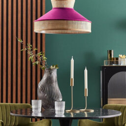 Wyld And Coco Natural Pink Rattan Pendant Lamp With Velvet Shade, Adjustable Cord, W45 X D45 X H167Cm - thumbnail 2