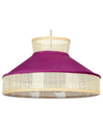 Wyld And Coco Natural Pink Rattan Pendant Lamp With Velvet Shade, Adjustable Cord, W45 X D45 X H167Cm - thumbnail 1