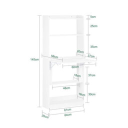 Sobuy Fwt92-H-W,  Computer Desk Home Office Desk Folding Table With 5 Shelves Study Table,white,w63Xd57Xh145 - thumbnail 3