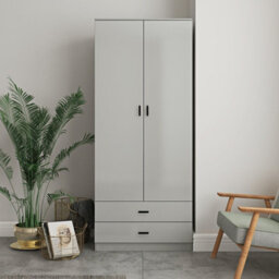 Urbn-Living Urbnliving Height 180Cm Glossy Grey Carcass & Grey Drawers Tall 2 Door Wardrobe Bedroom Storage Hanging Rail Modern Furniture - thumbnail 1