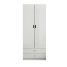 Urbn-Living Urbnliving Height 180Cm Glossy Grey Carcass & Grey Drawers Tall 2 Door Wardrobe Bedroom Storage Hanging Rail Modern Furniture - thumbnail 4