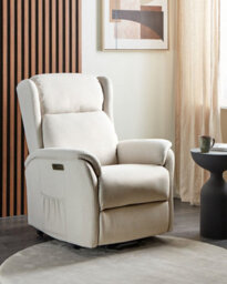 Beliani Electric Recliner Chair Elegy Fabric Cream - thumbnail 2