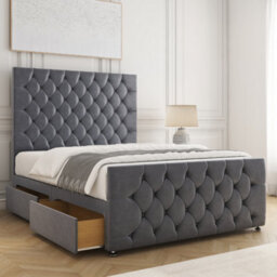 Bsspoke Maya Divan Bed Set Steel Plush Velvet 54Inch Headboard & 20Inch Footboard 2 Drawers Same Side & Mattress In All Sizes - thumbnail 1