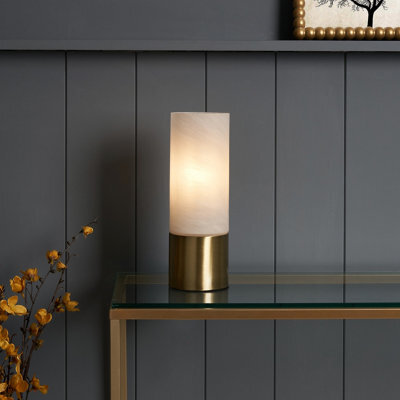 Inlight Naiba Marble Cylinder Brushed Satin Opal Brass Effect Table Lamp - image 1
