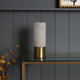 Inlight Naiba Marble Cylinder Brushed Satin Opal Brass Effect Table Lamp - thumbnail 3