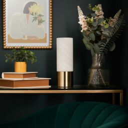 Inlight Naiba Marble Cylinder Brushed Satin Opal Brass Effect Table Lamp - thumbnail 4