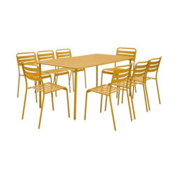 Sweeek - 8-Seater Metal Garden Table With 8 Chairs Yellow Ochre 160X90X72.5 Cm - Amelia - thumbnail 2