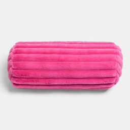 Ohs Faux Fur Ribbed Round Bolster Cushion Neck Roll Pillow - Hot Pink - thumbnail 3