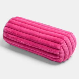 Ohs Faux Fur Ribbed Round Bolster Cushion Neck Roll Pillow - Hot Pink - thumbnail 4