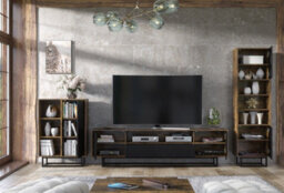 Living Room Tv Unit 200Cm Set Loft Rustic & Black Matt Doors - Creative Furniture - thumbnail 2