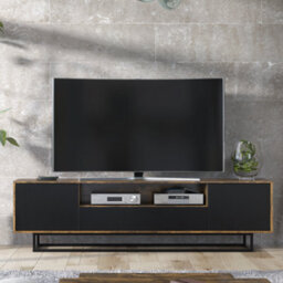 Living Room Tv Unit 200Cm Set Loft Rustic & Black Matt Doors - Creative Furniture - thumbnail 3