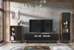 Living Room Tv Unit 200Cm Set Loft Rustic & Black Matt Doors - Creative Furniture - thumbnail 1