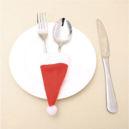 Neel Blue Christmas Cutlery Holder Felt Fleece Santa Hat, Red With White Pom Pom