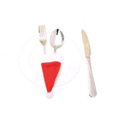 Neel Blue Christmas Cutlery Holder Felt Fleece Santa Hat, Red With White Pom Pom - thumbnail 2