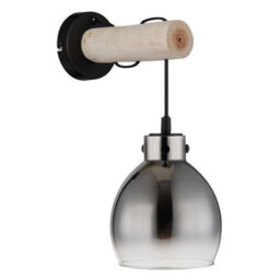 Luminosa Lighting Luminosa Ryan Wall Lamp Matt Black Smoke Glass Shade 1X E27 - thumbnail 2