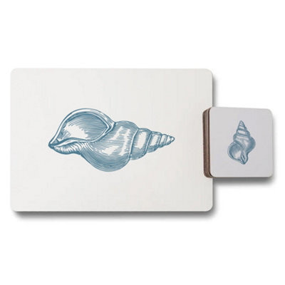 Benjamin Tate Design Blue Shell Designer Placemat And Coaster Set Of 12 Marine Collection Limited Edition With Wood Base - image 1