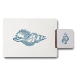 Benjamin Tate Design Blue Shell Designer Placemat And Coaster Set Of 12 Marine Collection Limited Edition With Wood Base - thumbnail 1