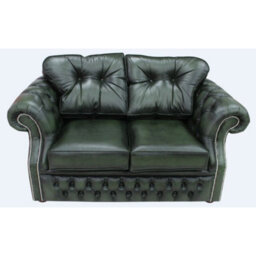 Chesterfield 2 Seater Antique Green Leather Sofa Settee Bespoke In Era Style