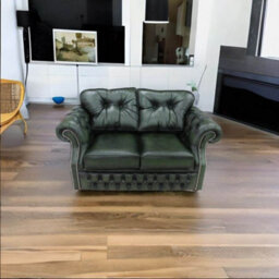 Chesterfield 2 Seater Antique Green Leather Sofa Settee Bespoke In Era Style - thumbnail 2