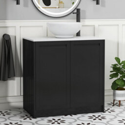 Royal Bathrooms Royal Bathroom Elmore 800mm Matt Nocturne Black Freestanding Bathroom Vanity Unit 2 Door Plain White Worktop With Breeze Basin - thumbnail 1