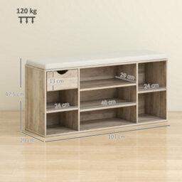 Homcom Shoe Storage Cabinet Bench W/ Cushion Adjustable Shelves Grey - thumbnail 3