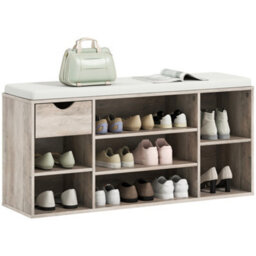 Homcom Shoe Storage Cabinet Bench W/ Cushion Adjustable Shelves Grey - thumbnail 2