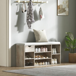 Homcom Shoe Storage Cabinet Bench W/ Cushion Adjustable Shelves Grey - thumbnail 7