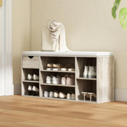 Homcom Shoe Storage Cabinet Bench W/ Cushion Adjustable Shelves Grey - thumbnail 8