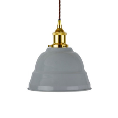 French Grey Lincoln Painted Dome Pendant Light With Gold Lamp Holder And Brown Twisted Cable - Se Home - image 1
