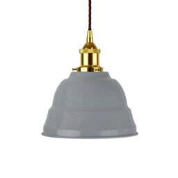 French Grey Lincoln Painted Dome Pendant Light With Gold Lamp Holder And Brown Twisted Cable - Se Home - thumbnail 1