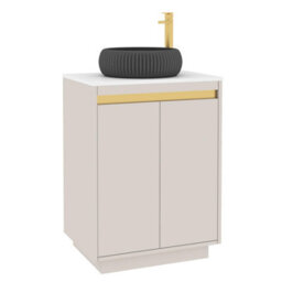 Royal Bathrooms Orion 600mm Warm Taupe Floor Standing Plain White Countertop Vanity Unit 2 Door With Milan Black Basin & Brushed Brass Accent Trim - thumbnail 6