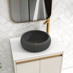 Royal Bathrooms Orion 600mm Warm Taupe Floor Standing Plain White Countertop Vanity Unit 2 Door With Milan Black Basin & Brushed Brass Accent Trim - thumbnail 5