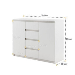 Arte Idea 4 Contemporary Sideboard Cabinet 4 Drawers 2 Doors 2 Shelves White For A Modern Home H850mm W1090mm D400mm - thumbnail 4