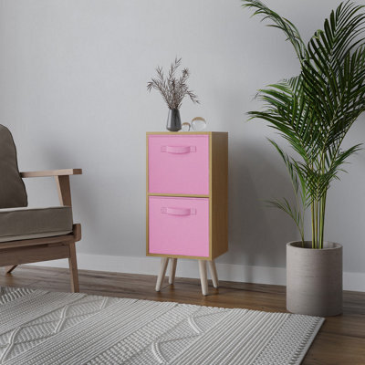 Urbn-Living Urbnliving 54Cm Height Beech Wooden 2 Tier Storage Bookcase Pine Legs Bedroom Light Pink Inserts - image 1
