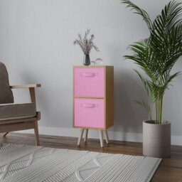 Urbn-Living Urbnliving 54Cm Height Beech Wooden 2 Tier Storage Bookcase Pine Legs Bedroom Light Pink Inserts - thumbnail 1