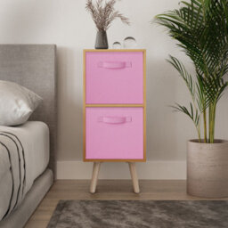 Urbn-Living Urbnliving 54Cm Height Beech Wooden 2 Tier Storage Bookcase Pine Legs Bedroom Light Pink Inserts - thumbnail 2