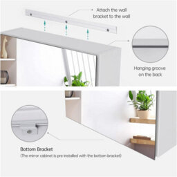 Emke Bathroom Vanity Mirror Cabinet With Storage, Single Door Wall Mounted Cabinet, 50W X 65H X 14.5D Cm White - thumbnail 3