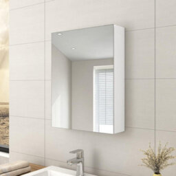 Emke Bathroom Vanity Mirror Cabinet With Storage, Single Door Wall Mounted Cabinet, 50W X 65H X 14.5D Cm White - thumbnail 1