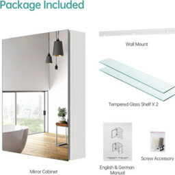 Emke Bathroom Vanity Mirror Cabinet With Storage, Single Door Wall Mounted Cabinet, 50W X 65H X 14.5D Cm White - thumbnail 4