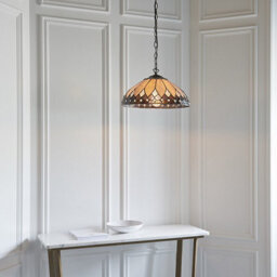 Luminosa Lighting Luminosa Brooklyn 1 Light Medium Ceiling Pendant Dark Bronze, Tiffany Glass, E27 - thumbnail 2