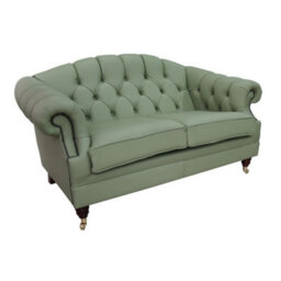 Chesterfield 2 Seater Pea Green Leather Sofa Settee Custom Made In Victoria Style - thumbnail 5