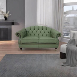 Chesterfield 2 Seater Pea Green Leather Sofa Settee Custom Made In Victoria Style - thumbnail 4