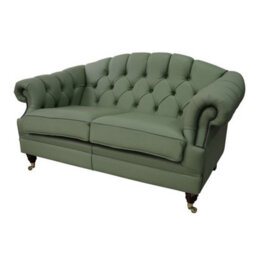 Chesterfield 2 Seater Pea Green Leather Sofa Settee Custom Made In Victoria Style - thumbnail 3