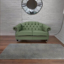 Chesterfield 2 Seater Pea Green Leather Sofa Settee Custom Made In Victoria Style - thumbnail 2