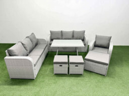 Fimous 7 Pieces Outdoor Pe Rattan Garden Furniture With Cushions Reclining Chair 3 Stool Light Grey - thumbnail 2