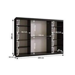 Arten Modena 250Cm Black Mirrored Triple Sliding Wardrobe With Statement Storage - thumbnail 4