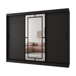 Arten Modena 250Cm Black Mirrored Triple Sliding Wardrobe With Statement Storage - thumbnail 3