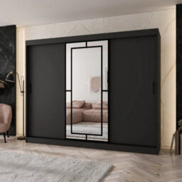 Arten Modena 250Cm Black Mirrored Triple Sliding Wardrobe With Statement Storage - thumbnail 1
