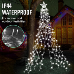 Globrite Outdoor Waterfall Christmas Curtain Tree, 350 Led, Cool White Mains Powered Plug-In Fairy Lights For Window & Tree Decor - thumbnail 4